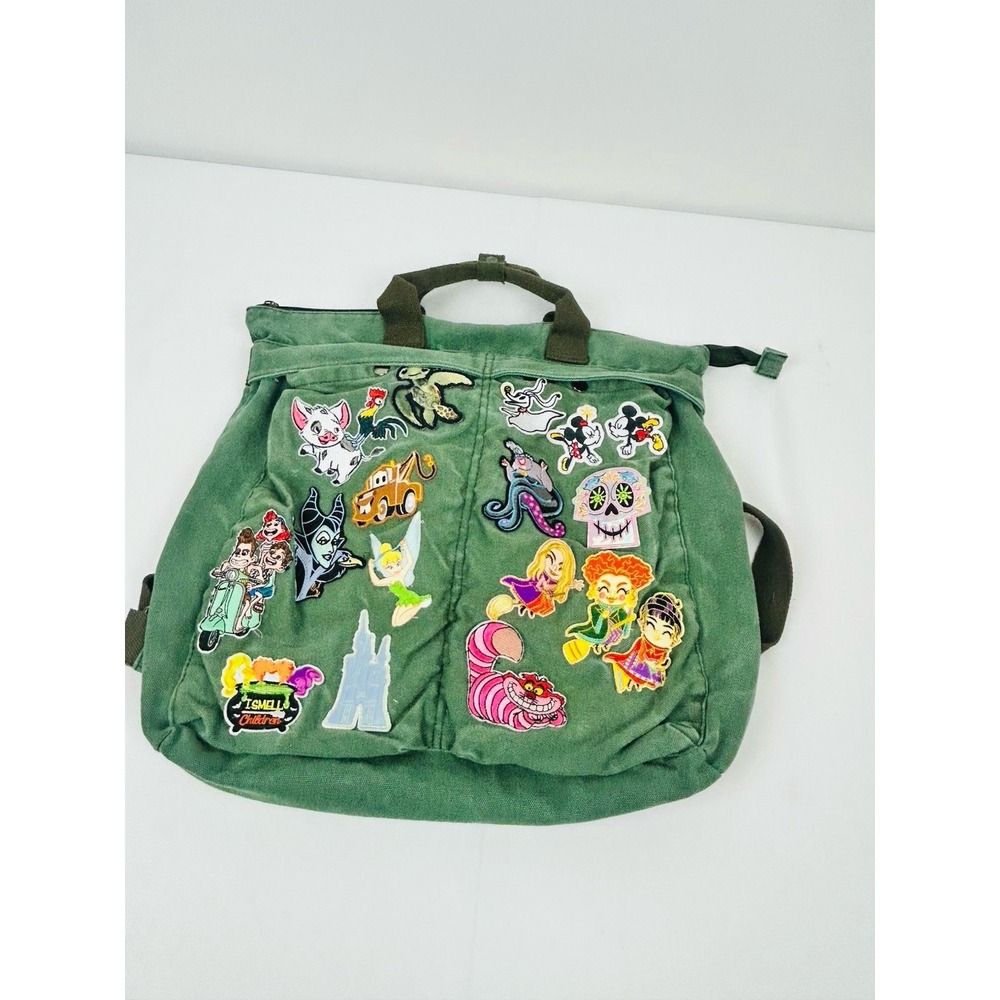 Disney Patches Canvas Backpack Green Boutique Handmade 15X14 Mickey Maleficent